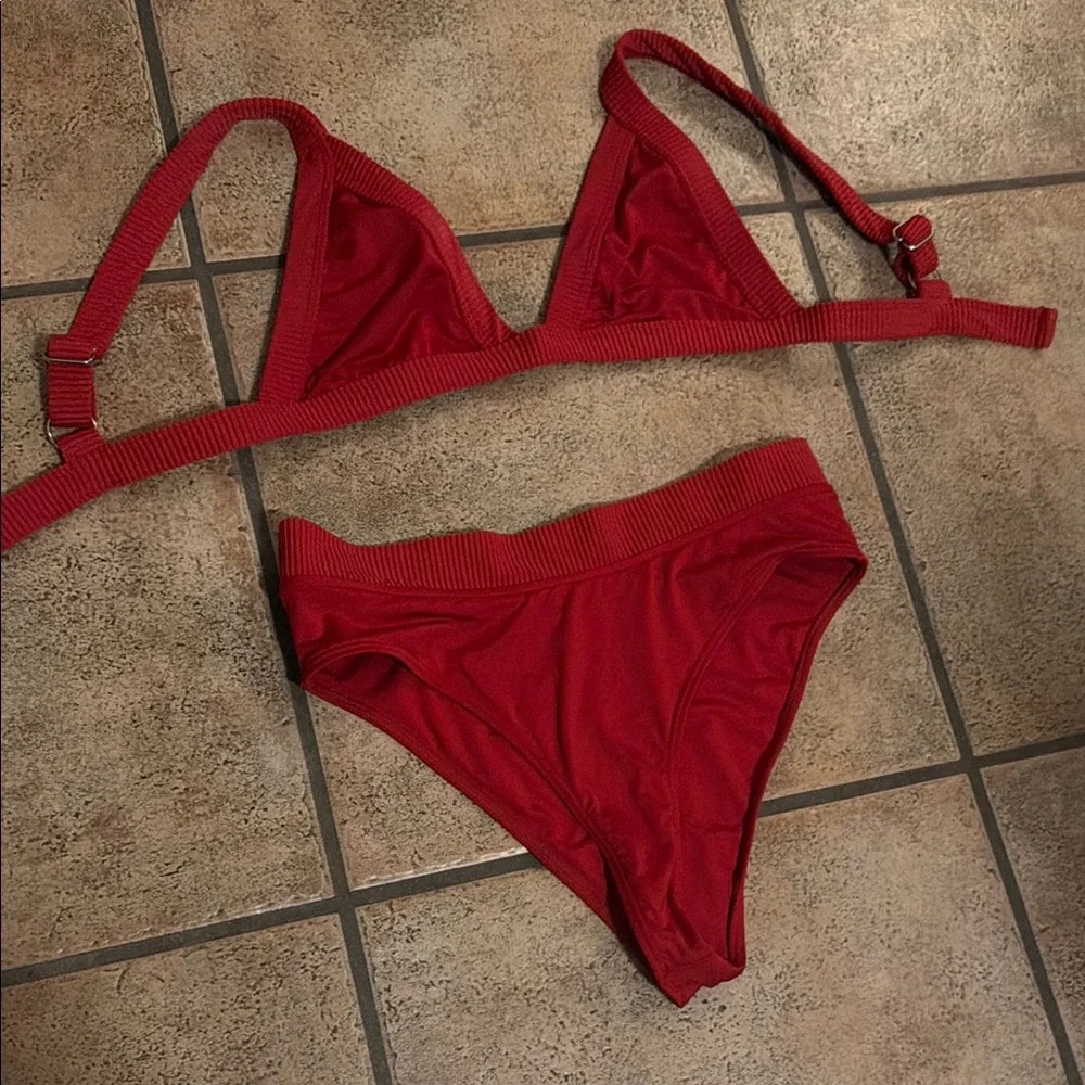 Frankie’s Bikinis Women’s Red Triangle Bikini Set